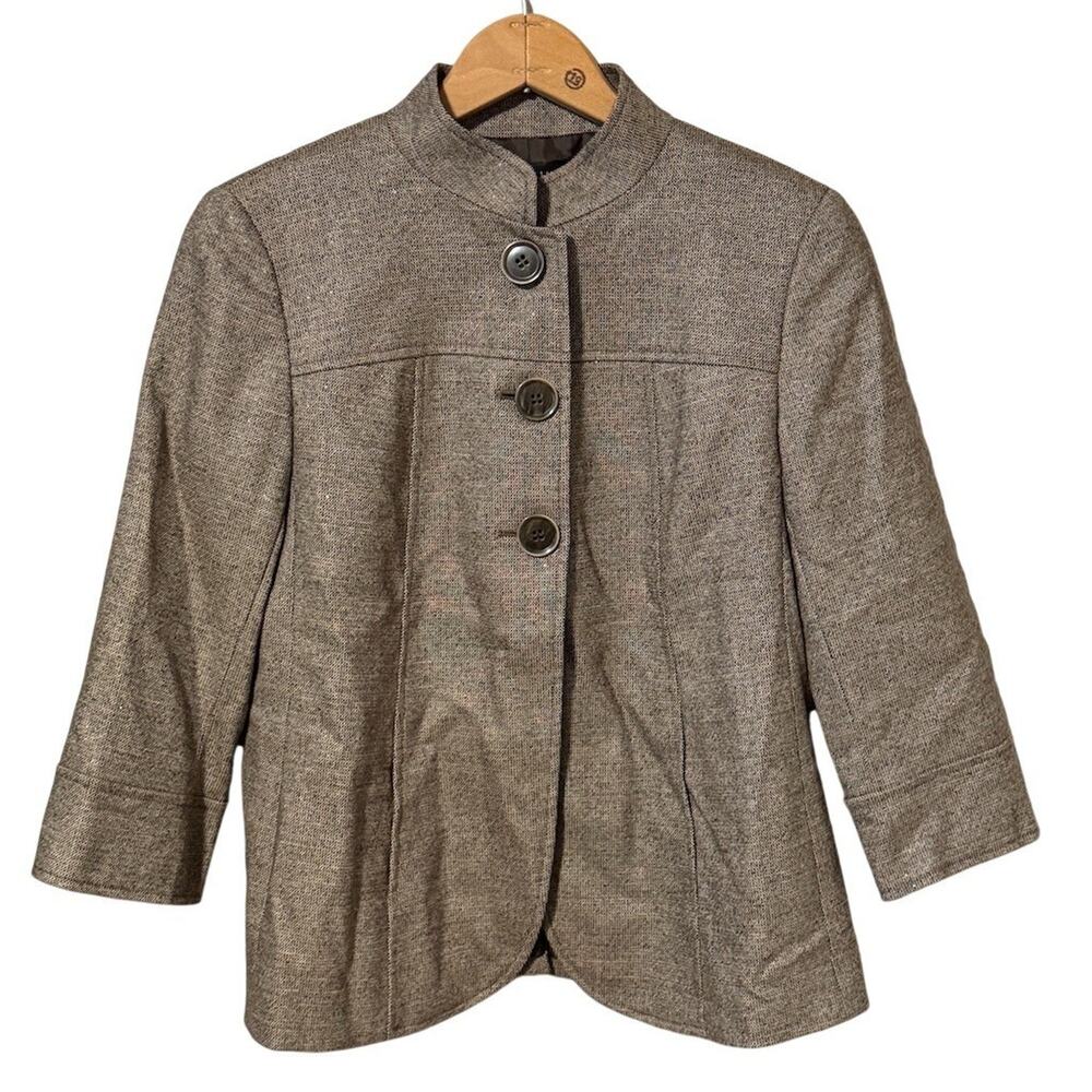Lafayette 148 New York Blazer Jacket Womens Size 6 Brown Mandarin Collar